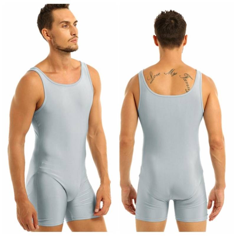 Einteiliger sportlicher Body für Herren, schmale Passform, Gymnastikanzug, dehnbarer Overall, Boxer-Unterhemd XXL graue von Joom DACH