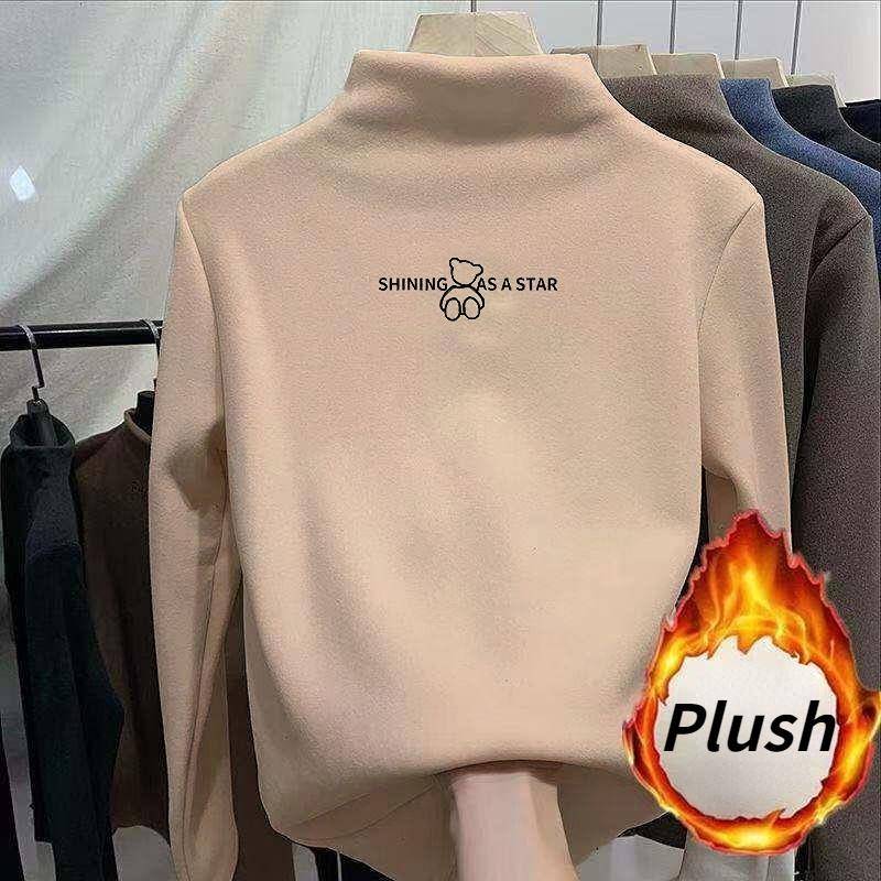 Einteiliges Flanell-Hemd mit halbhohem Kragen für Damen im Herbst- und Winterstil, mit dickem Plüschfutter und langem Ärmel 4XL apricot von Joom DACH