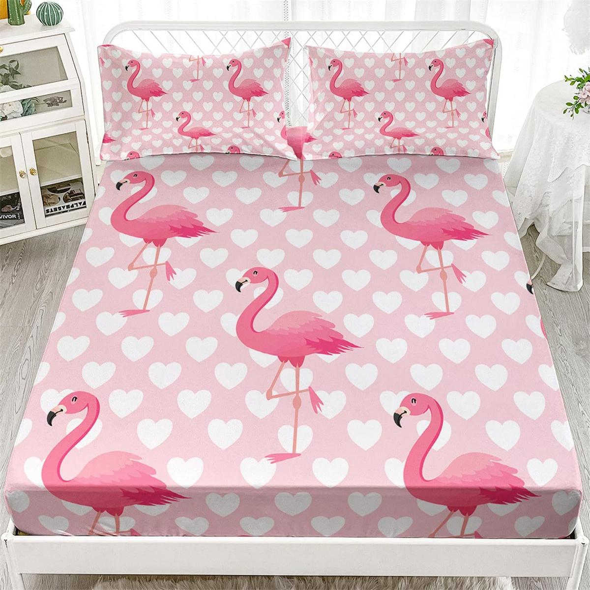 Einzelnes Spannbettlaken Flamingo-Druck Spannbettlaken, Weiche Mikrofaser-Spannbettlaken, 30 cm tiefe Tasche, Niedliche Cartoon-Bettlaken 90x200cm von Joom DACH