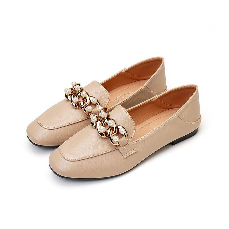 Einzelschuhe Damen Flache Unterseite Neue Frühlingserbsenschuhe Britischer Stil Retro Kleine Lederschuhe Slip-On-Loafer für Damen 34 von Joom DACH