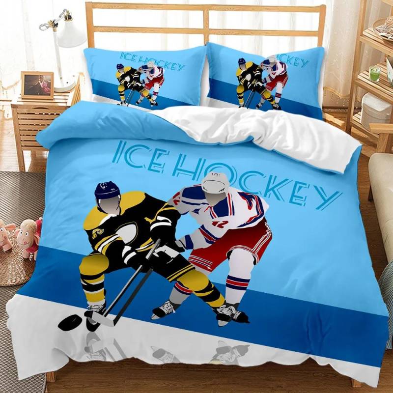Eishockey Bettbezug Set Ballspiel Polyester Steppdecke Bezug für Kinder Jungen Jugendliche Europäische Sportarten Hobby Aktivität Wettbewerbsspiele EU single(135x200cm) von Joom DACH