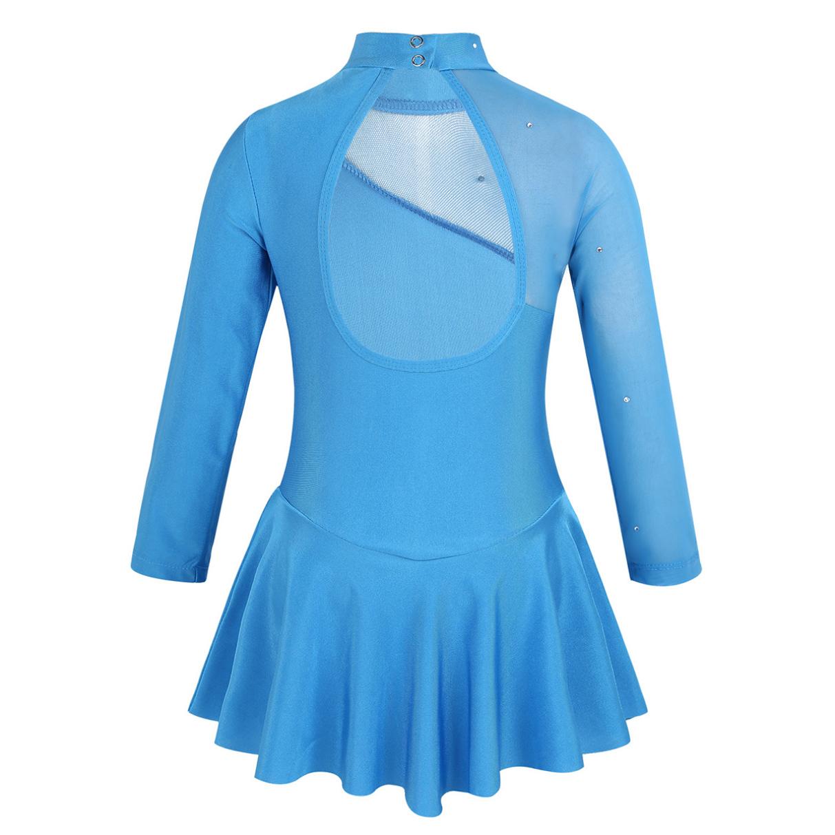 Eiskunstlauf-Kleid für Kinder, lange Ärmel, Stehkragen, Eislauf-Gymnastik-Wettbewerbskostüm 5-6 Years blau von Joom DACH