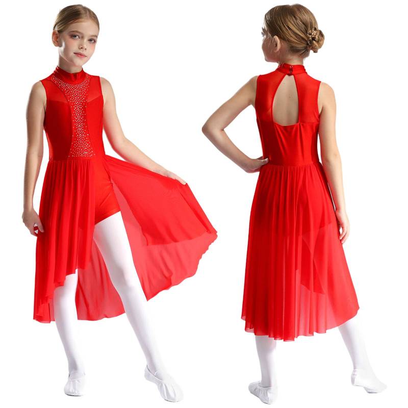 Eiskunstlauf-Tanzkleid für Kinder, Mädchen, ärmellos, Rollkragen, Cut-out auf der Rückseite, geschlitzt, asymmetrischer Saum, glitzernde Strass-Kleider 13-14 Years rot Eiskunstlauf-Tanzkleid für Kinder, Mädchen, ärmellos, Rollkragen, Cut-out auf der Rückseite, geschlitzt, asymmetrischer Saum, glitzernde Strass-Kleider 13-14 Years rot von Joom DACH