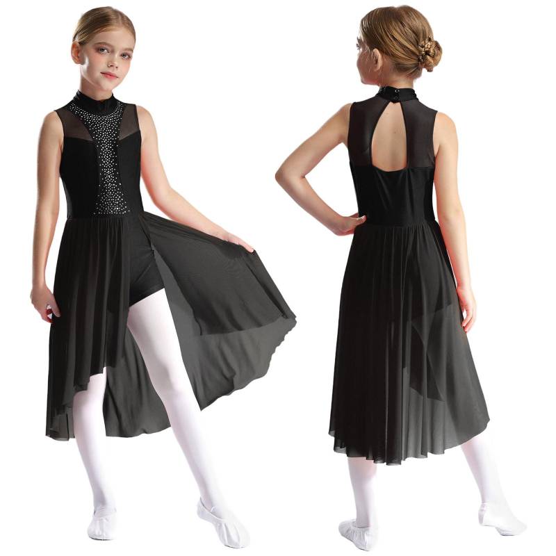 Eiskunstlauf-Tanzkleid für Kinder, Mädchen, ärmellos, Rollkragen, Cut-out auf der Rückseite, geschlitzt, asymmetrischer Saum, glitzernde Strass-Kleider 13-14 Years schwarz Eiskunstlauf-Tanzkleid für Kinder, Mädchen, ärmellos, Rollkragen, Cut-out auf der Rückseite, geschlitzt, asymmetrischer Saum, glitzernde Strass-Kleider 13-14 Years schwarz von Joom DACH