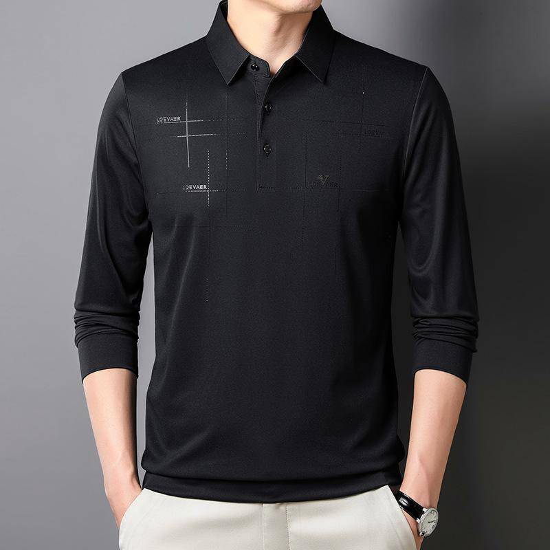 Eisseide Baumwolle Laserbedrucktes Langarm-T-Shirt für Herren Frühling und Herbst Neu Einfaches Lässiges Oberteil Vielseitiges Poloshirt für Herren XXXXL von Joom DACH