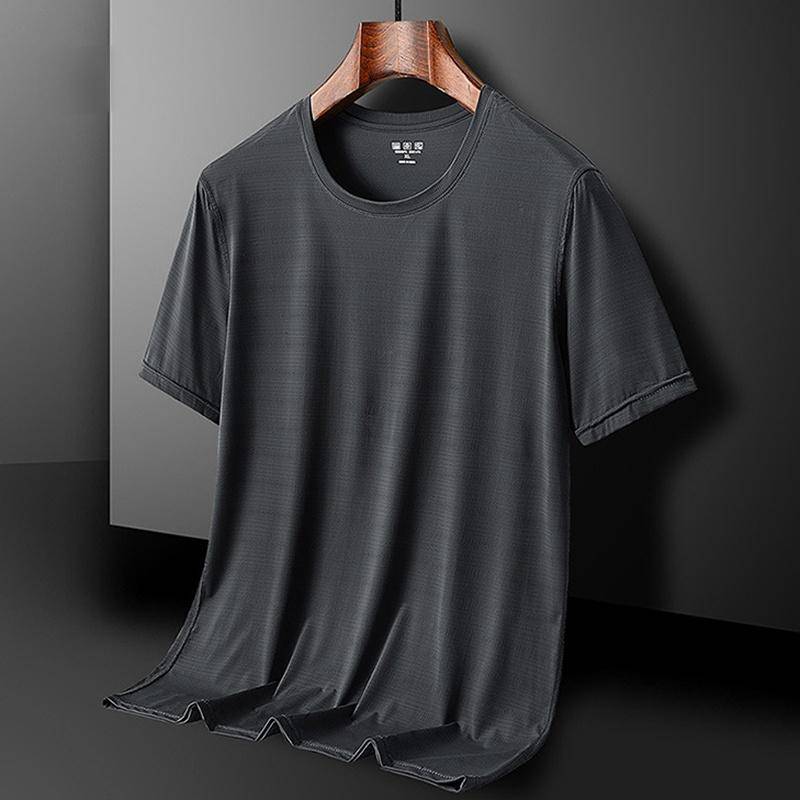 Eisseide Schnelltrocknendes Rundhals-Sport-T-Shirt Gym-Trikots Fitness-Shirt Trainer Lauf-T-Shirt Herren Atmungsaktive Sportbekleidung Einfarbig 6XL grau von Joom DACH