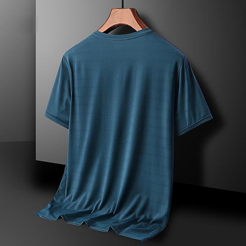 Eisseide Schnelltrocknendes Rundhals-Sport-T-Shirt Gym-Trikots Fitness-Shirt Trainer Lauf-T-Shirt Herren Atmungsaktive Sportbekleidung Einfarbig 8XL blau von Joom DACH