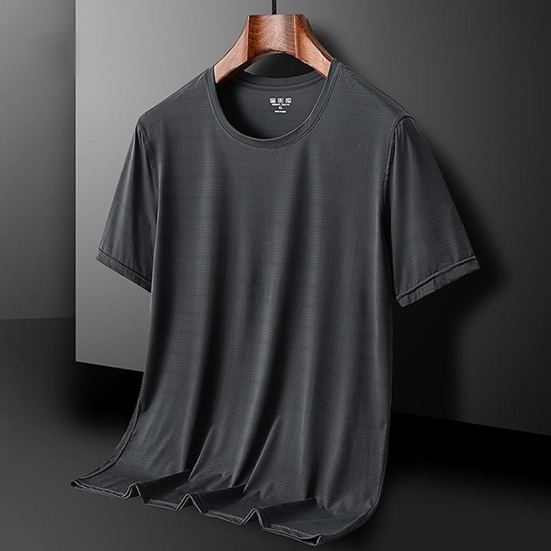 Eisseide Schnelltrocknendes Rundhals-Sport-T-Shirt Gym-Trikots Fitness-Shirt Trainer Lauf-T-Shirt Herren Atmungsaktive Sportbekleidung Einfarbig 8XL grau von Joom DACH