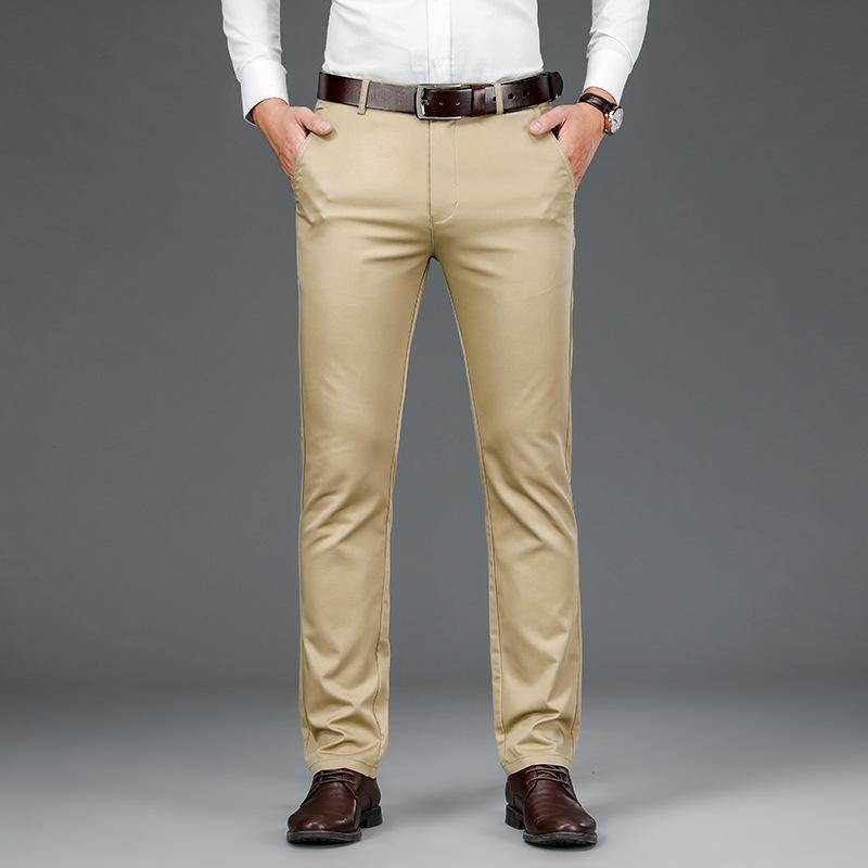 Elastische Casual Business Casual Hosen für Männer, Slim Fit und bequeme Hose mit geradem Bein, weiche, atmungsaktive und lockere Herrenhose in Herrenqualität 36 khaki von Joom DACH