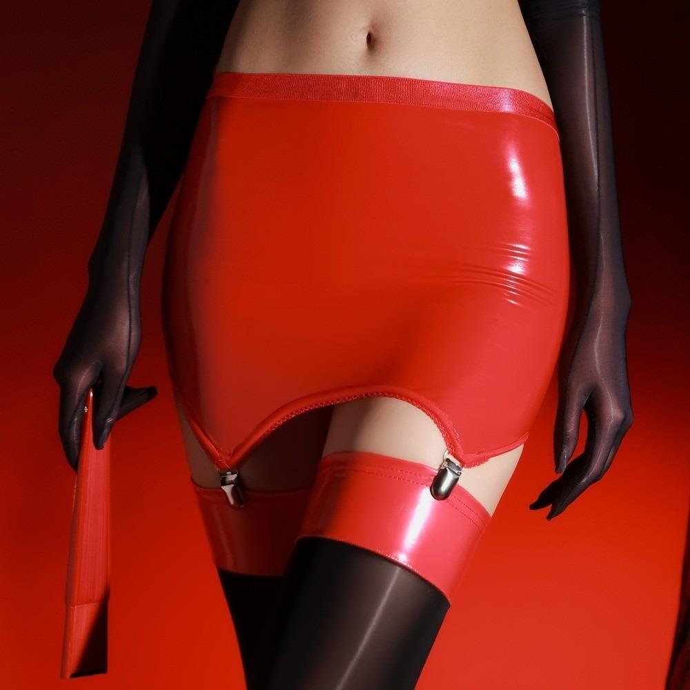 Elastische Elastische Strumpfhalter Strumpfbänder Gürtel Hohe Taille Glänzend Micro Minirock Party Outfits Red-M von Joom DACH