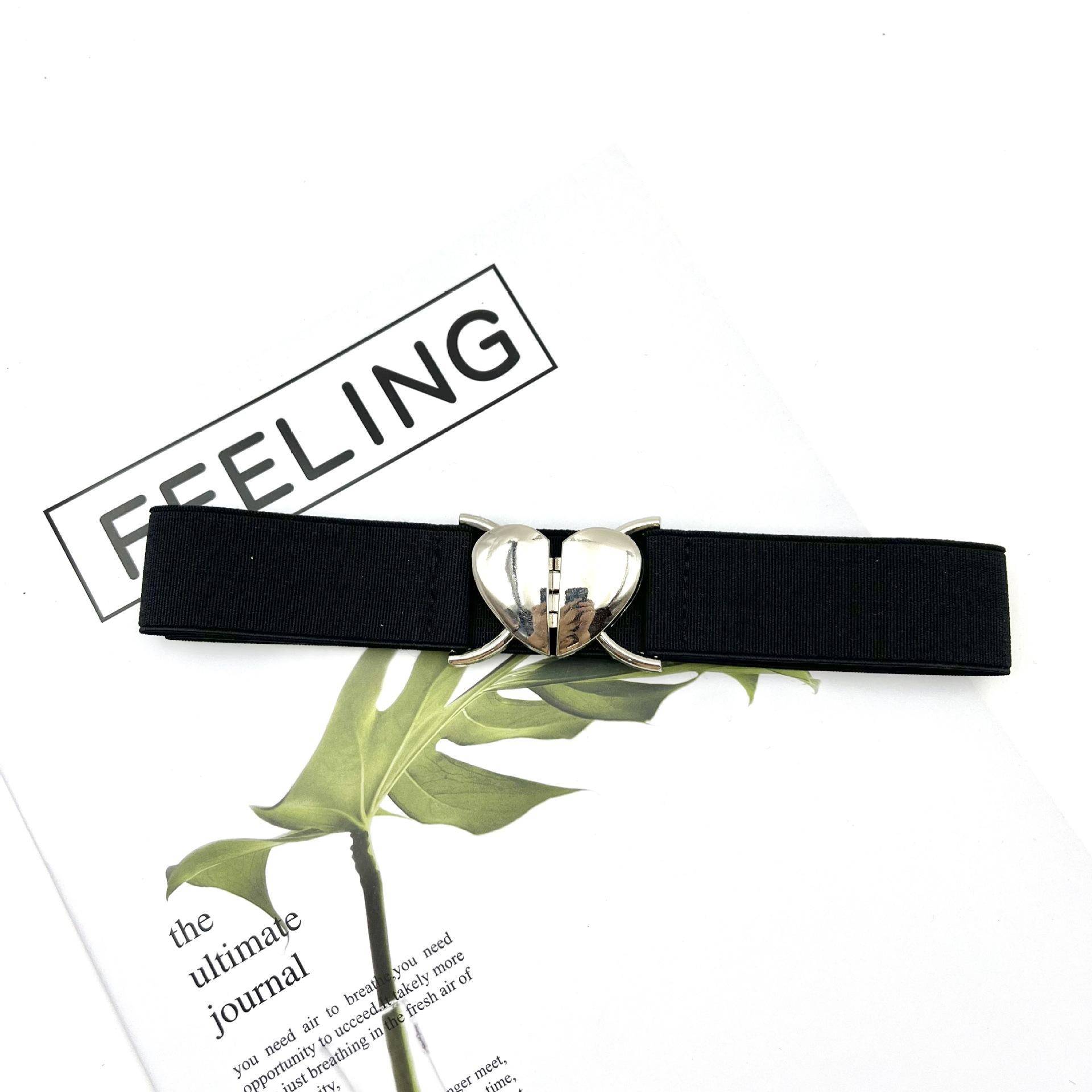 Elastische Gürtel für Damen, Liebesherz, Metallschnalle, Taille, Kleid, Mantel, Pullover, dekorativer Bund, Zubehör schwarz von Joom DACH