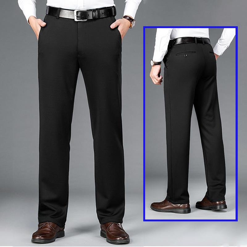 Elastische Herren Anzughose Dünne Gerade Hose Knitterfrei Bügelfrei Streetwear Herrenhose Business 40 schwarz von Joom DACH