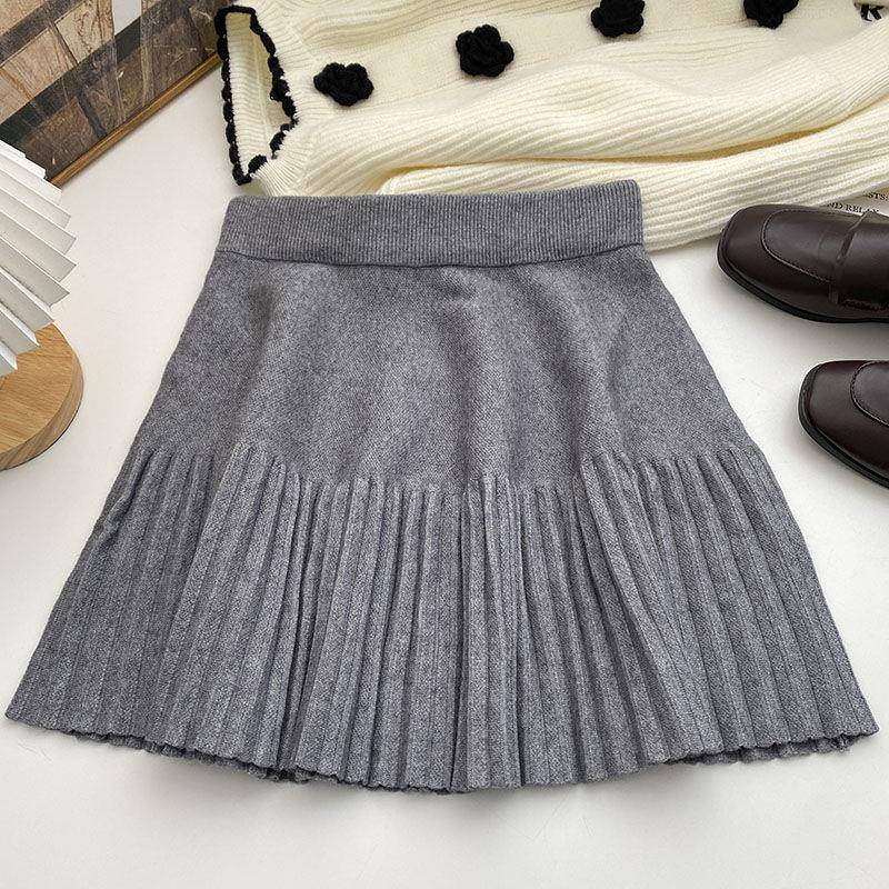 Elastische Hohe Taille Strick Plissee Rock für Frauen Frühling Koreanische Herbst Und Winter Vielseitig Solide Weibliche Tops One Size graue von Joom DACH