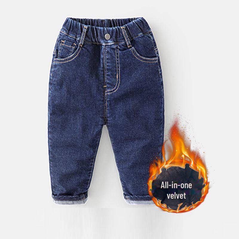 Elastische Jeans im neuen Stil 2025 für Jungen – Frühling, Herbst, Winter, Plus Samt, lockere Passform, dünne lange Hosen 100 cm von Joom DACH