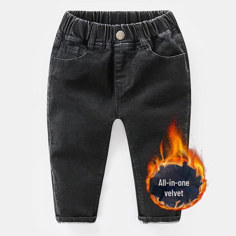 Elastische Jeans im neuen Stil 2025 für Jungen – Frühling, Herbst, Winter, Plus Samt, lockere Passform, dünne lange Hosen 90 cm von Joom DACH