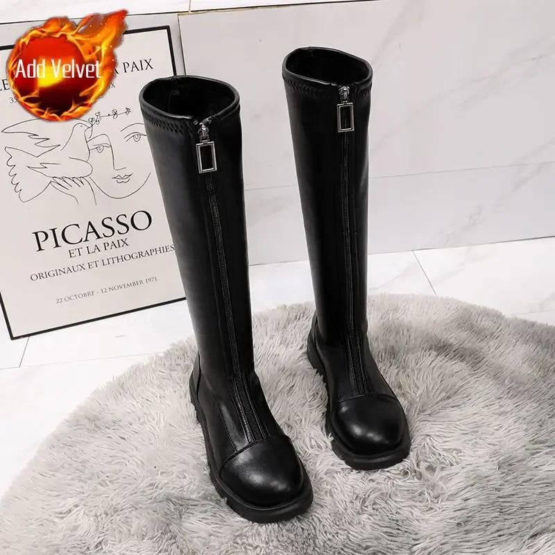 Elastische Kniehohe Schaftschuhe Frau Große Größe Warm Flache Lange Stiefel für Frauen Frühling 2025 Chic und Elegant Gyaru Y2k Pu Trend 39 38 von Joom DACH
