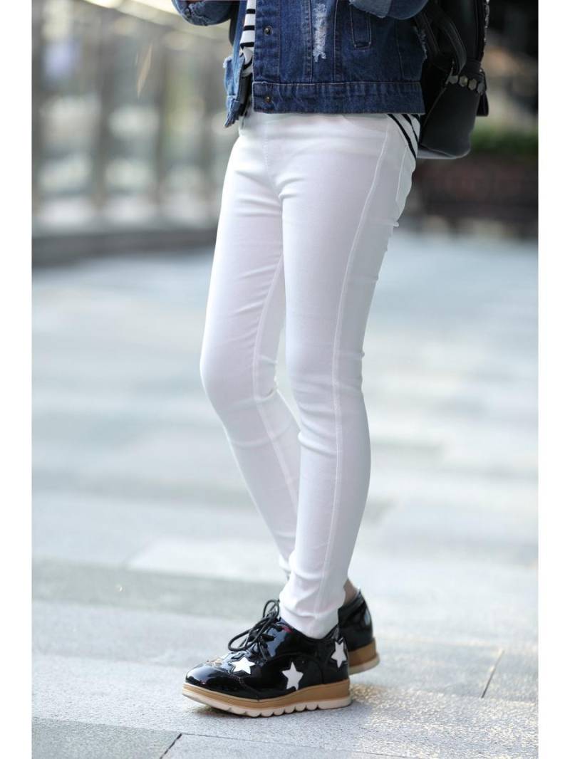 Elastische Slim Fit-Leggings für Mädchen - Jeans-Imitat 130 cm weiß von Joom DACH