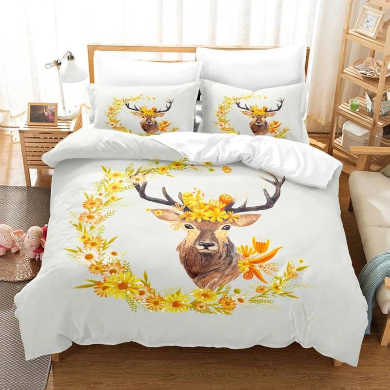 Elch Bettbezug Set Tier Rentier Bettwäsche Set für Kinder Hirsch Tiermotiv für Kind Jugendliche Doppel Queen King Polyester Steppdeckenbezug 70x133cm 2pcs von Joom DACH