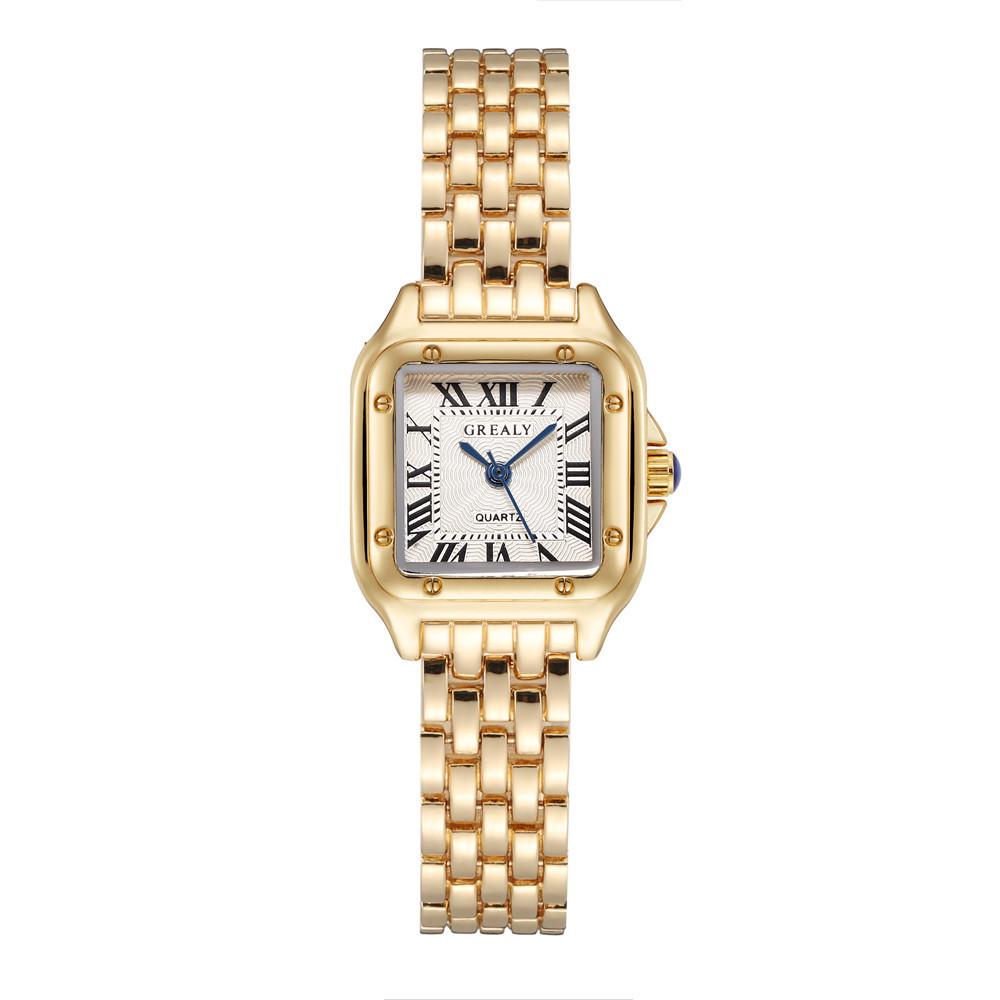 Elegante Damen Gold Quadratische Uhr mit Silber Edelstahlarmband - Perfektes Geschenk für Studentinnen von Joom DACH