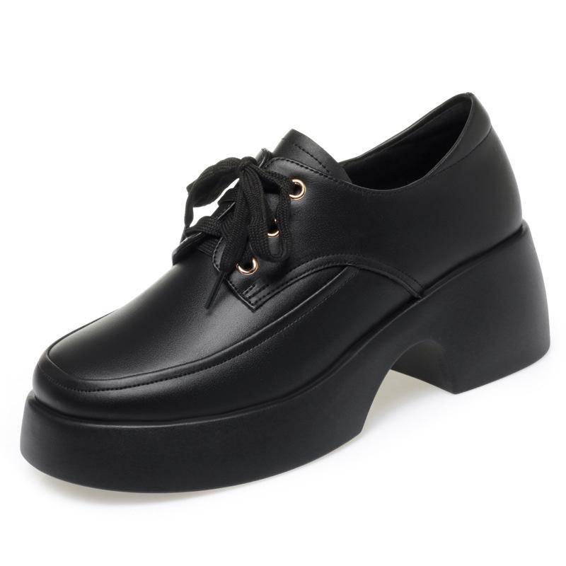 Elegante, vielseitige Schnürschuhe, bequeme, weiche Lederschuhe für Damen, neue Retro-Stil, dicke Sohle, hoher Absatz, lässige Einzelschuhe 41 von Joom DACH