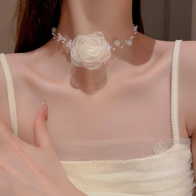 Elegante Blume Perle Halsband Halskette Für Frauen Mode Süße Ins Stil Halsketten Dame Hochzeit Mode Schmuck Zubehör Geschenke weiß von Joom DACH