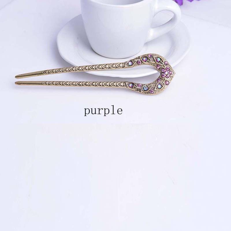 Elegante Blumen-Frauen-Zarte Bronze überzogene U-förmige Haarnadeln-Stecknadel-Haar-Zusätze violett von Joom DACH