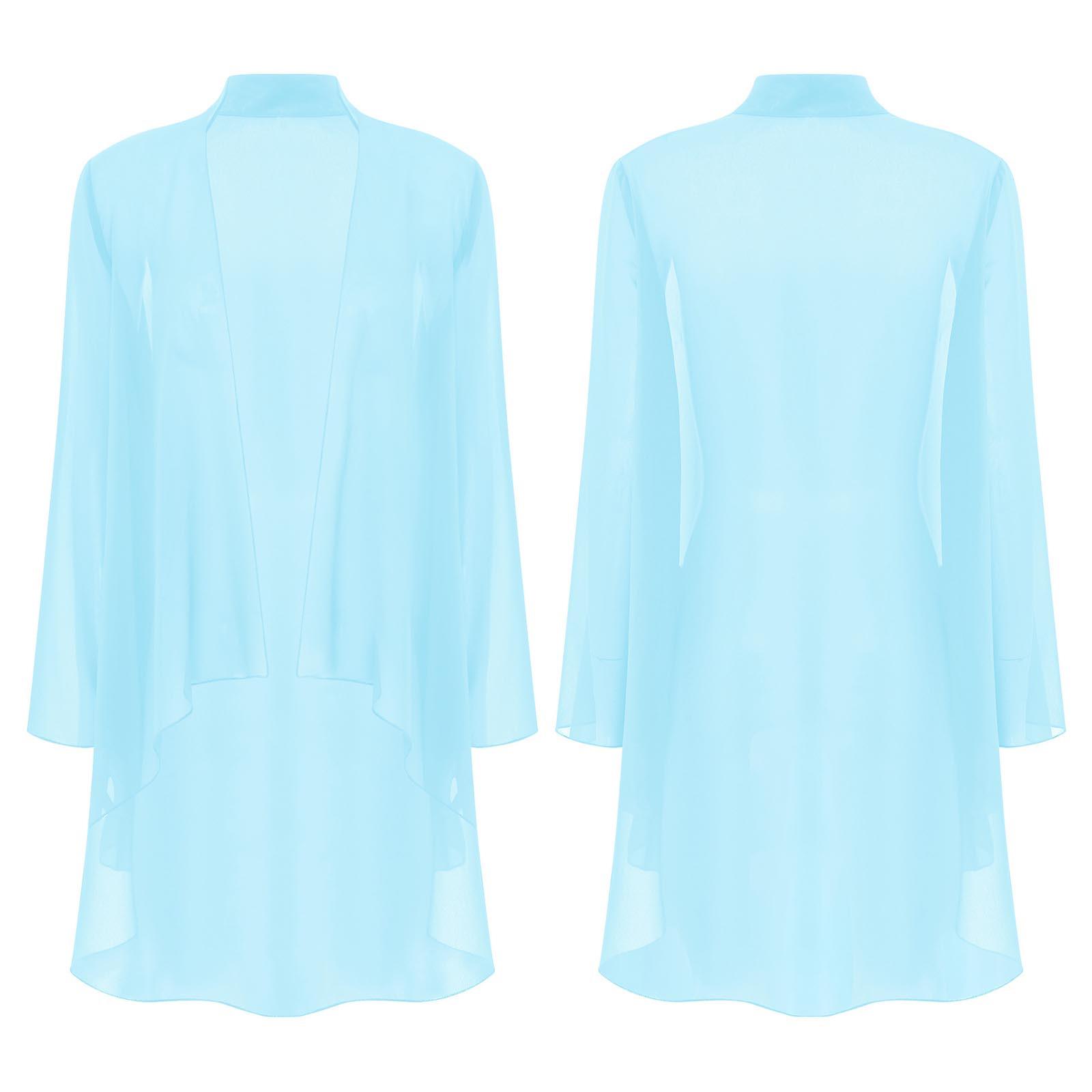 Elegante Brautstola für Damen Chiffon-Cardigan Langarm Offen vorne Bolero-Schals Schulterjäckchen Oberbekleidung Überwürfe Top für Partykleid 3XL hellblaue von Joom DACH