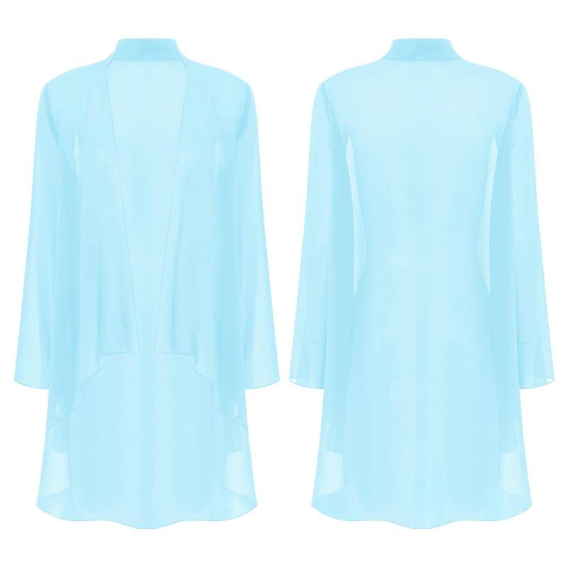 Elegante Brautstola für Damen Chiffon-Cardigan Langarm Offen vorne Bolero-Schals Schulterjäckchen Oberbekleidung Überwürfe Top für Partykleid 3XL hellblaue von Joom DACH