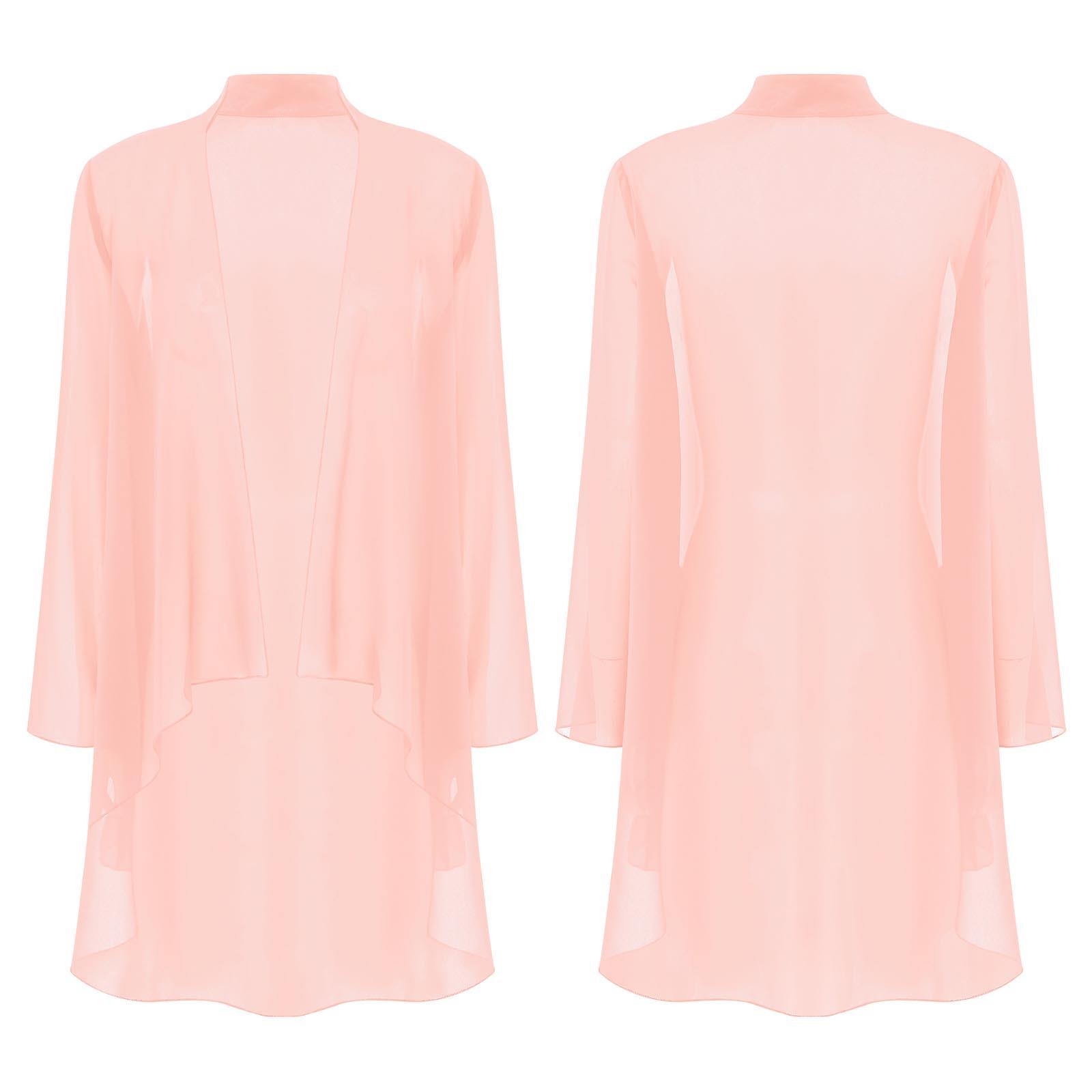 Elegante Brautstola für Damen Chiffon-Cardigan Langarm Offen vorne Bolero-Schals Schulterjäckchen Oberbekleidung Überwürfe Top für Partykleid M rosa von Joom DACH