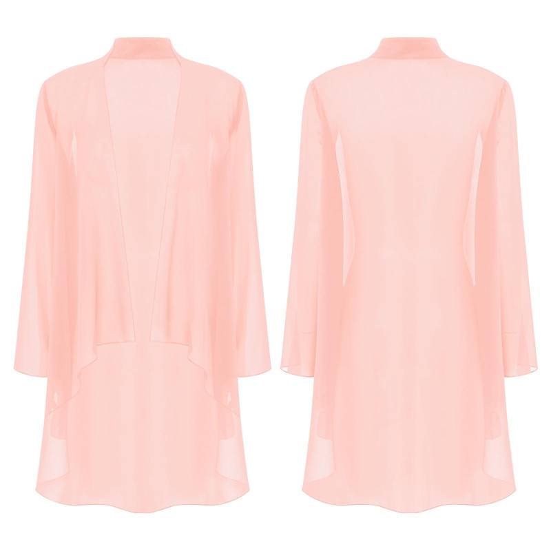 Elegante Brautstola für Damen Chiffon-Cardigan Langarm Offen vorne Bolero-Schals Schulterjäckchen Oberbekleidung Überwürfe Top für Partykleid M rosa von Joom DACH