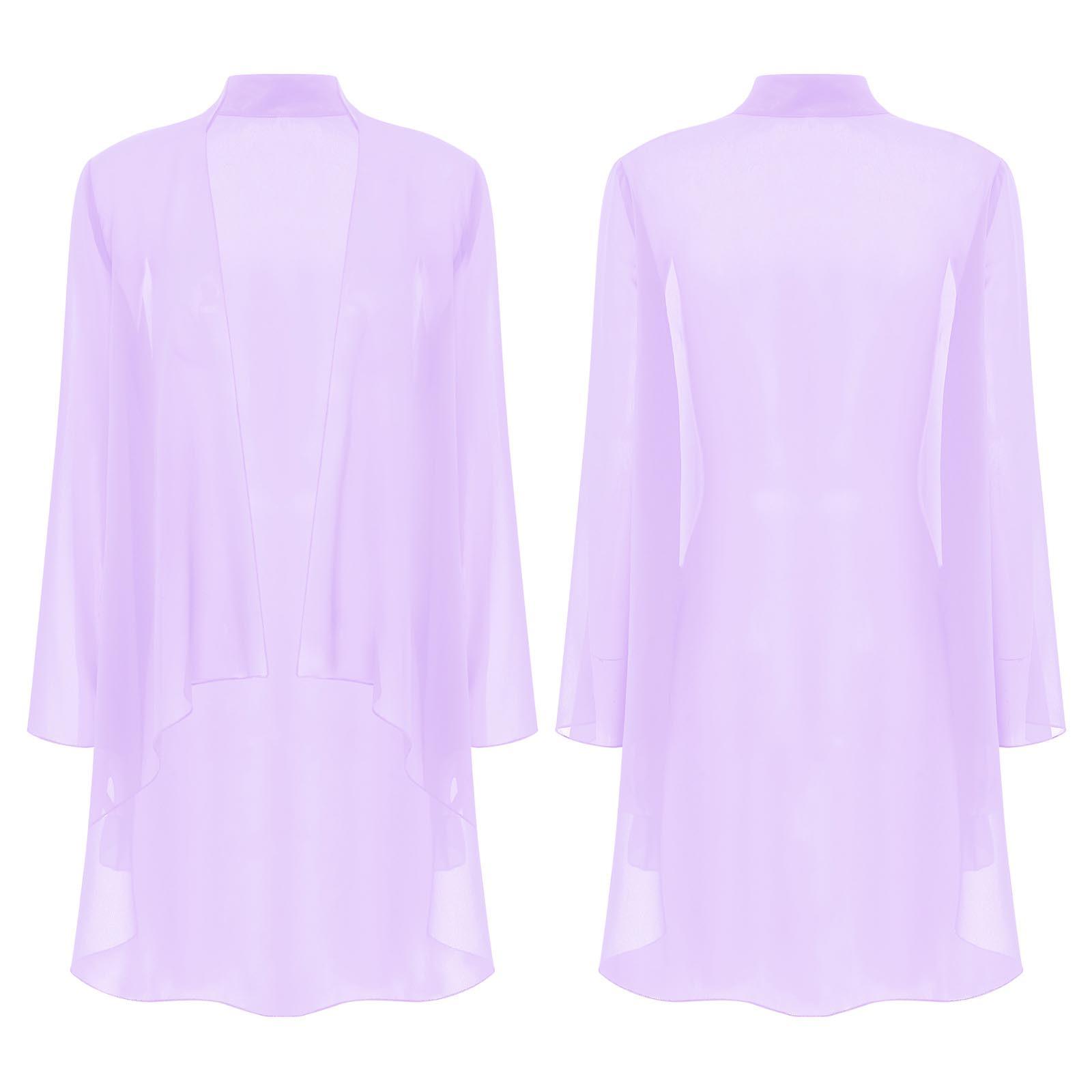 Elegante Brautstola für Damen Chiffon-Cardigan Langarm Offen vorne Bolero-Schals Schulterjäckchen Oberbekleidung Überwürfe Top für Partykleid M lavendel von Joom DACH