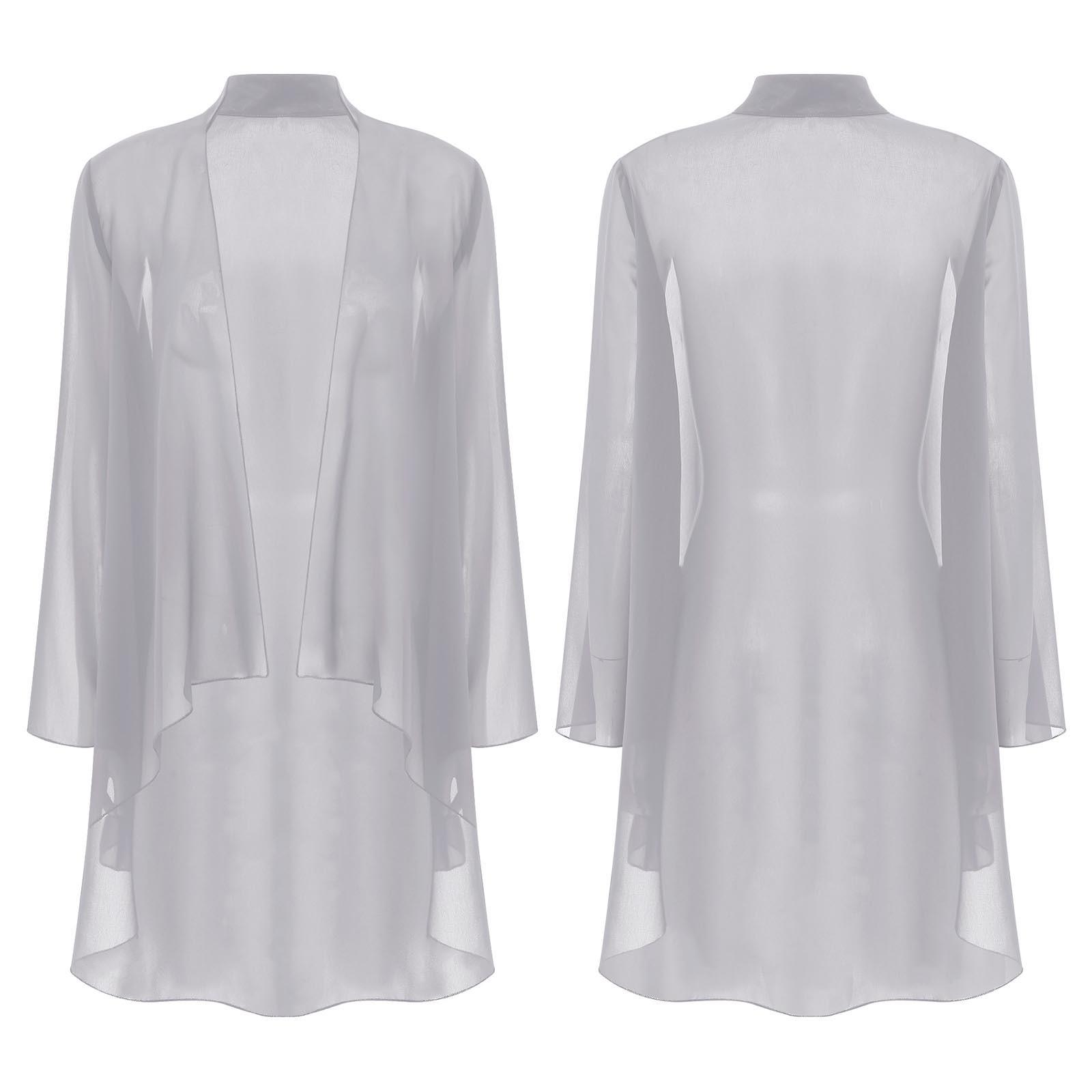 Elegante Brautstola für Damen Chiffon-Cardigan Langarm Offen vorne Bolero-Schals Schulterjäckchen Oberbekleidung Überwürfe Top für Partykleid M von Joom DACH