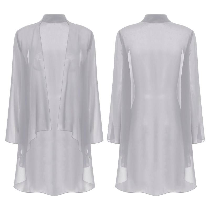 Elegante Brautstola für Damen Chiffon-Cardigan Langarm Offen vorne Bolero-Schals Schulterjäckchen Oberbekleidung Überwürfe Top für Partykleid M grau von Joom DACH