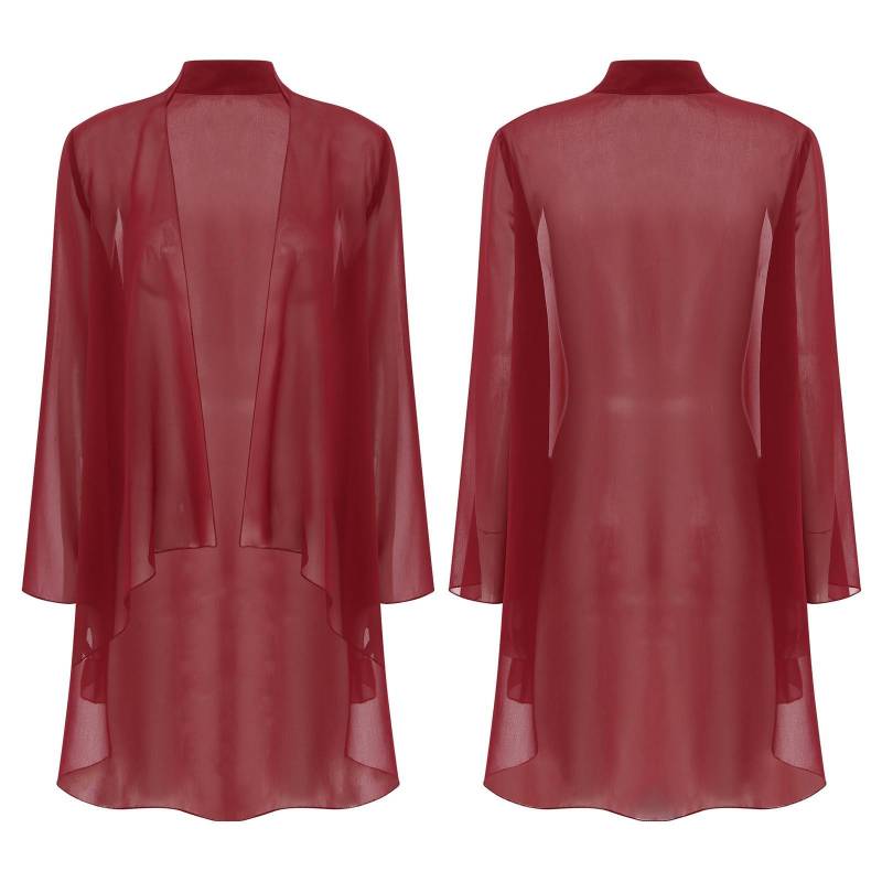 Elegante Brautstola für Damen Chiffon-Cardigan Langarm Offen vorne Bolero-Schals Schulterjäckchen Oberbekleidung Überwürfe Top für Partykleid S bordeaux von Joom DACH