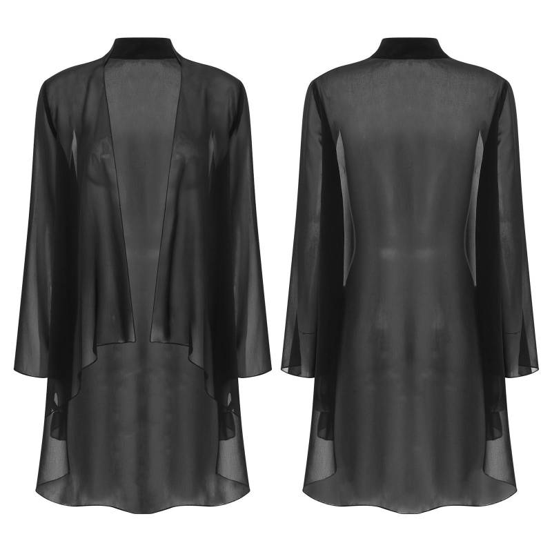 Elegante Brautstola für Damen Chiffon-Cardigan Langarm Offen vorne Bolero-Schals Schulterjäckchen Oberbekleidung Überwürfe Top für Partykleid S schwarz von Joom DACH
