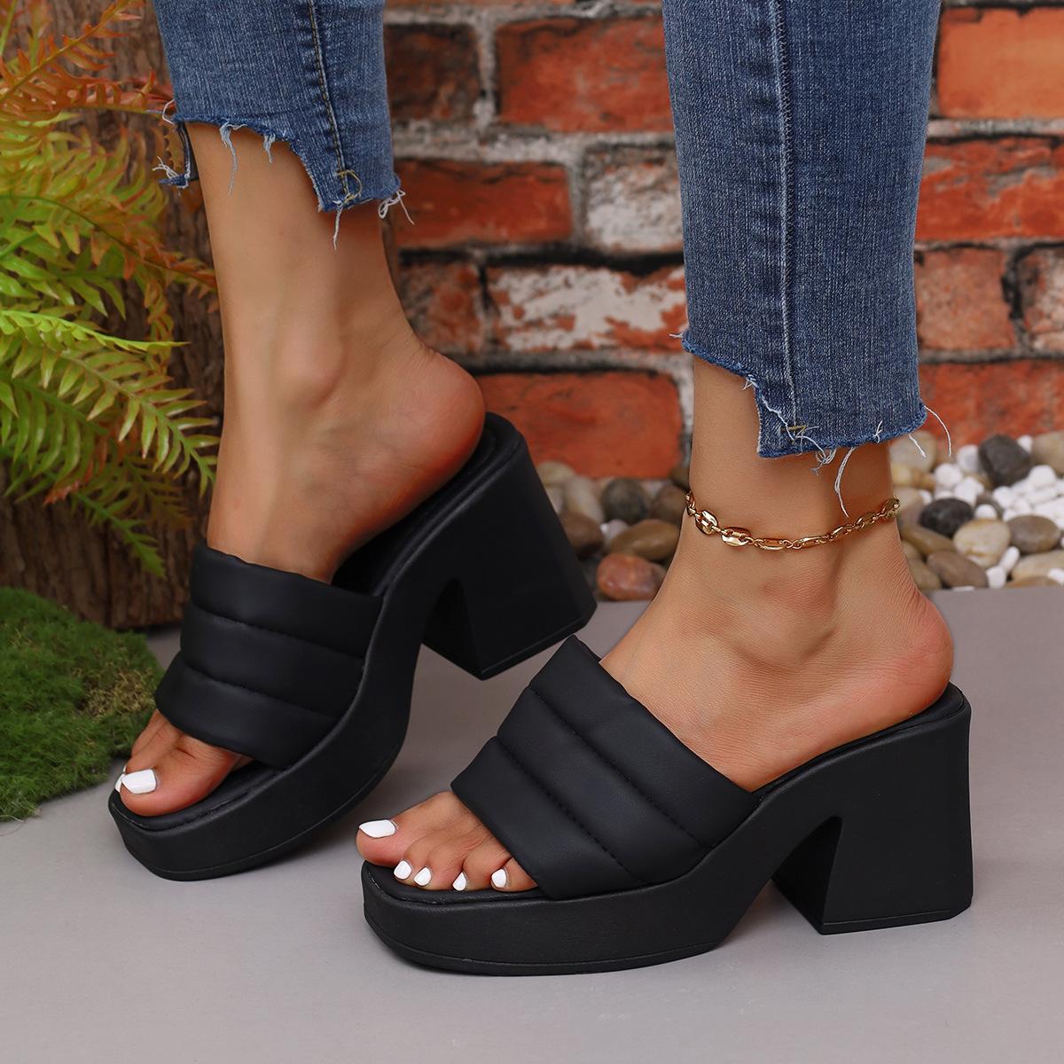 Elegante Damen Plateau-Hausschuhe aus weichem PU, Sommer, Peep Toe, dicke Sohle, für Damen im Freien, rutschfest, lässig, Strand-Heels 35 schwarz von Joom DACH