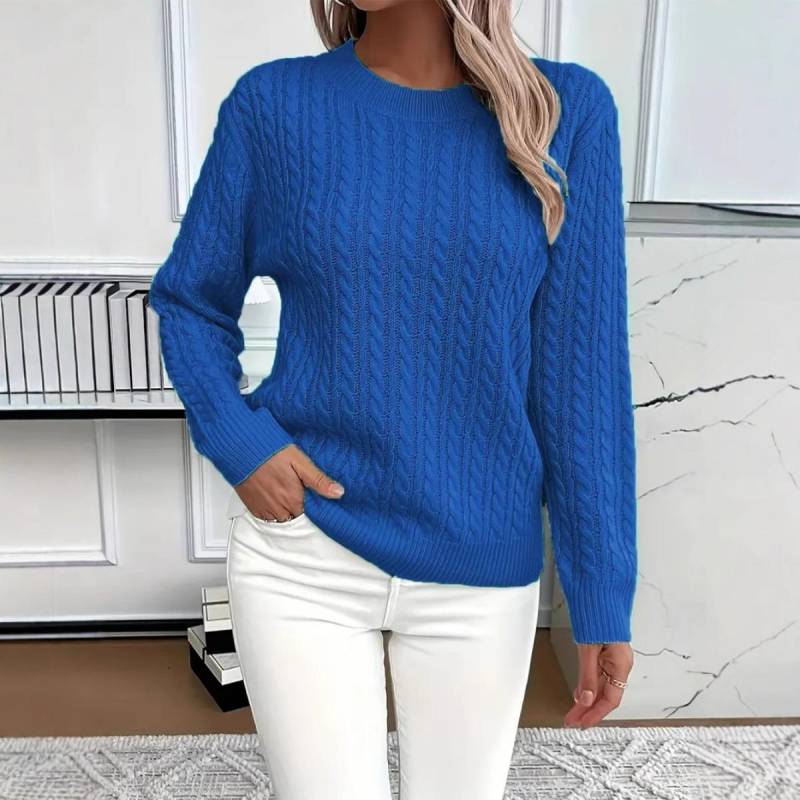 Elegante Damen-Pullover in Unifarben mit Rundhalsausschnitt - Weich, Langlebig, Vielseitig, Sowohl für Freizeit- als auch für formelle Kleidung, Bequem und Figurbetont, Modischer Pullover L blau von Joom DACH