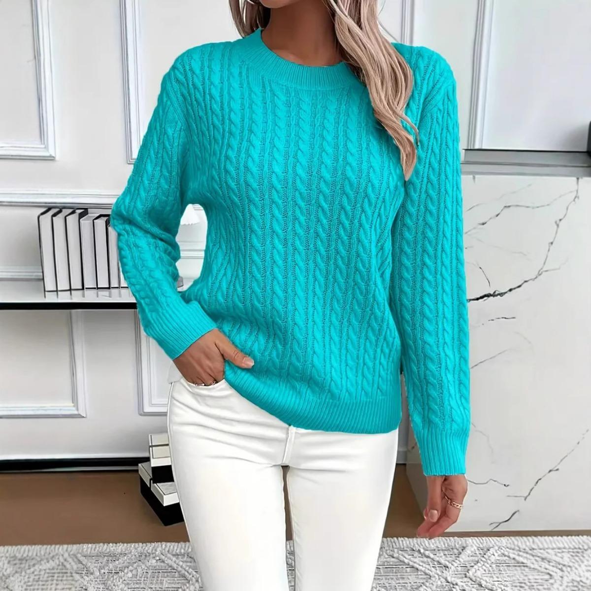 Elegante Damen-Pullover in Unifarben mit Rundhalsausschnitt - Weich, Langlebig, Vielseitig, Sowohl für Freizeit- als auch für formelle Kleidung, Bequem und Figurbetont, Modischer Pullover XL see-blaue von Joom DACH