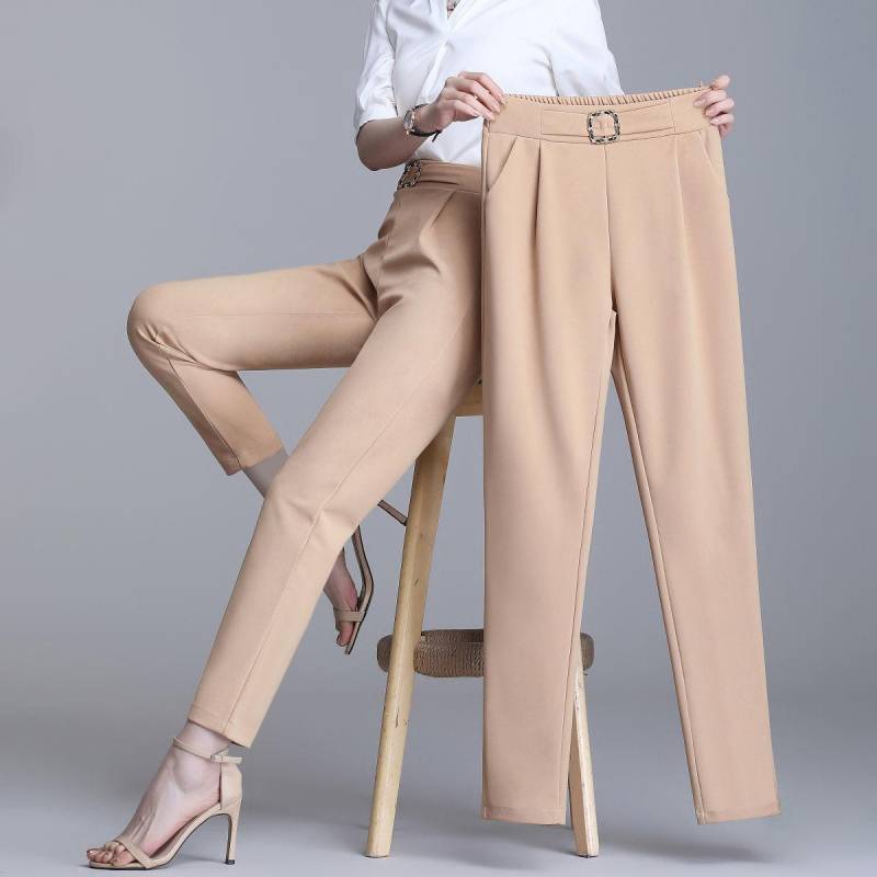 Elegante Hohe Taille Elastische Harem Hosen für Frauen Pendler Casual Capri Hosen Mode Einfarbig Taschen Schärpen Hosen 4XL 4XL khaki von Joom DACH