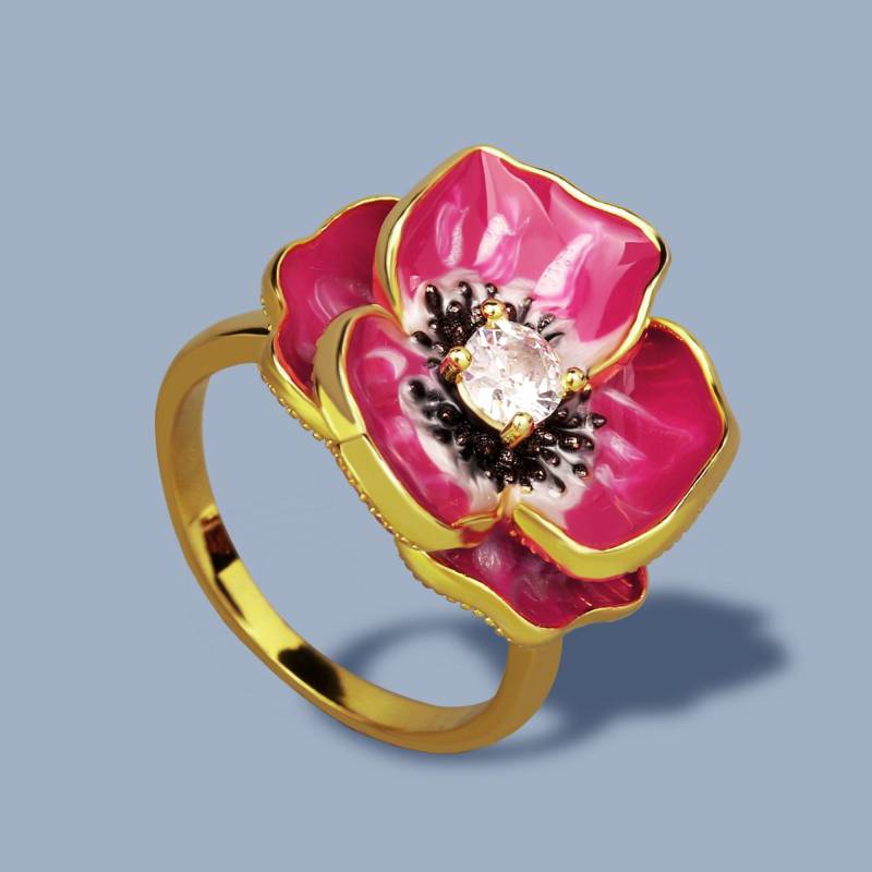 Elegante Ohrringe für Frauen Blumenring Rot Epoxy Damenschmuck Modischer Ehering Handgefertigter Emaillering 10 rot von Joom DACH