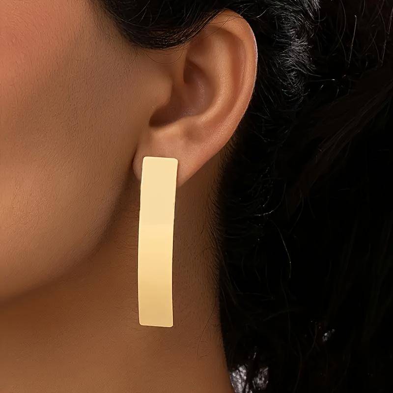 Elegante Ohrstecker im Boho-Stil aus 14K vergoldetem Eisen, Geometrische längliche Kuppel-Metallohrringe für Damen One-size goldgelbe von Joom DACH