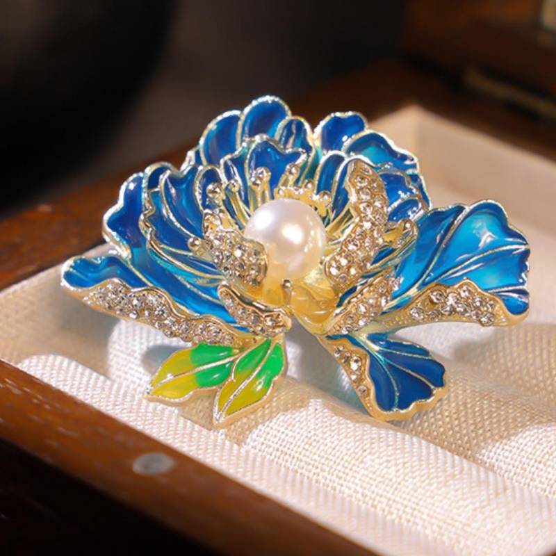 Elegante Pfingstrose Blume Perle Broschen Pins Für Frauen Mädchen Exquisite Hemd Kleid Rucksack Anzüge Hut Pins Corsage Geschenke blau von Joom DACH