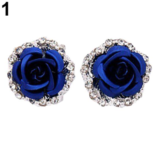 Elegante Rose Blume Strass Ohrstecker Clip Ohrringe Frauen Piercing Schmuck blau von Joom DACH