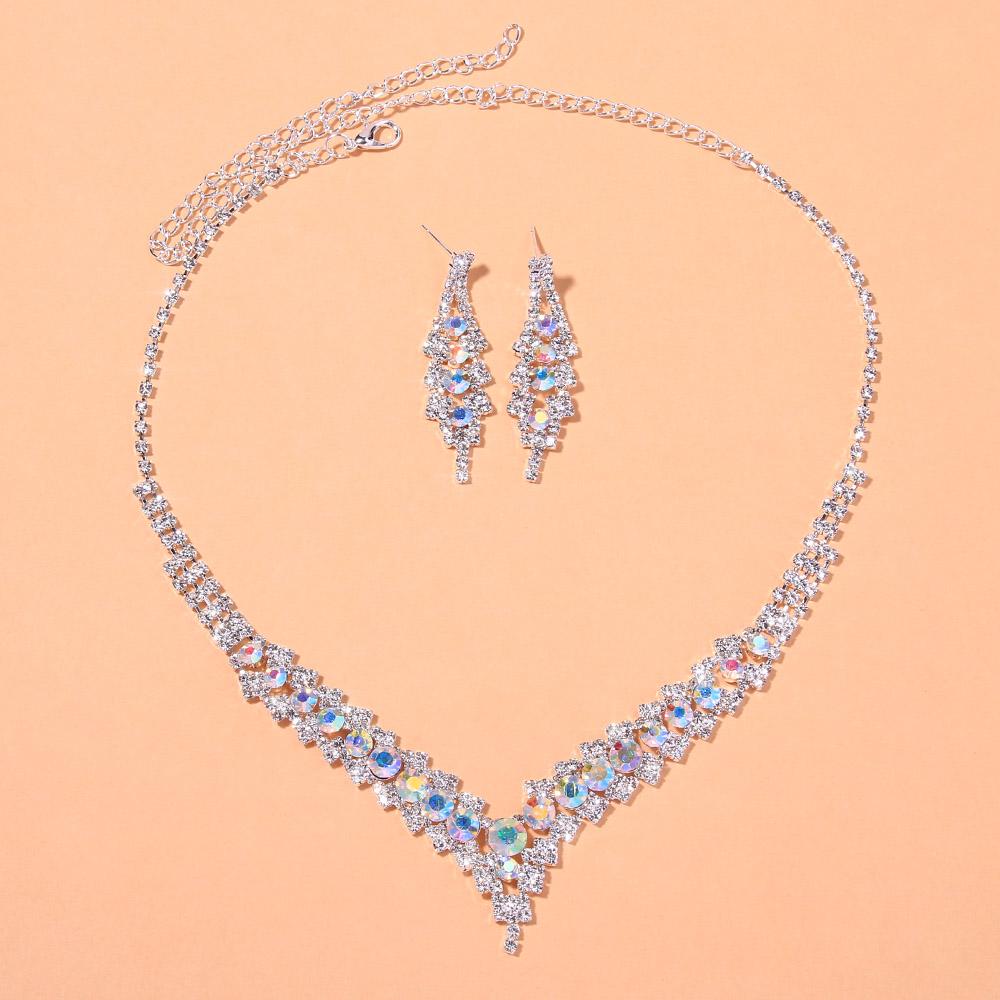 Elegante Stonefans Luxus Kristall Halsketten Sets für Frauen Vintage Schmuck Braut Hochzeitsaccessoires V-förmige Strass Halskette 2Stk/Sets bunt von Joom DACH