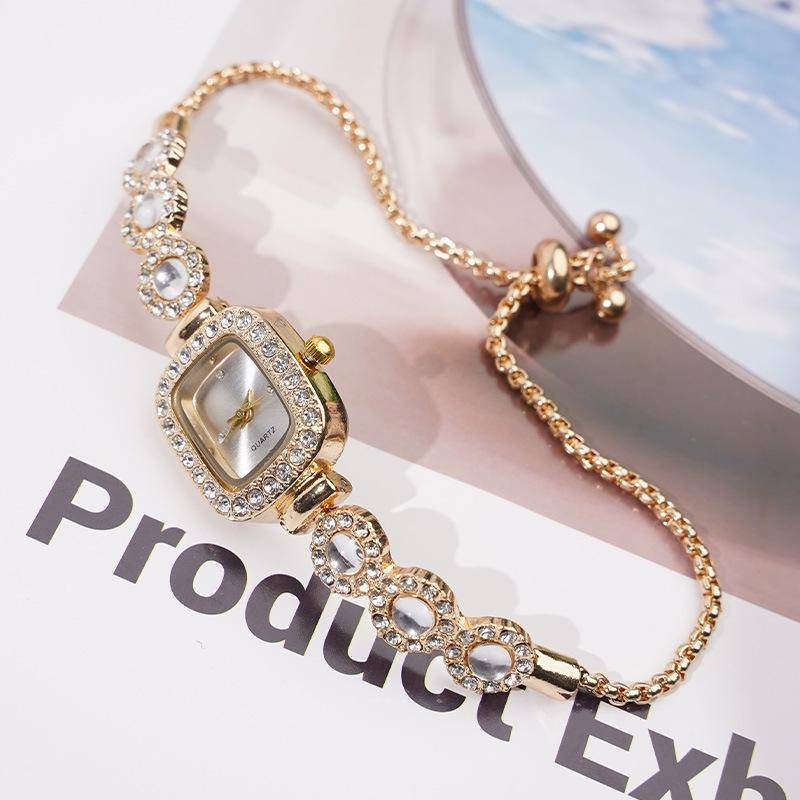 Elegante kleine Zifferblatt quadratische Uhr Strass-Design Damen Armbanduhren Luxus Kordelzug Armband Damenuhr Reloj Mujer von Joom DACH
