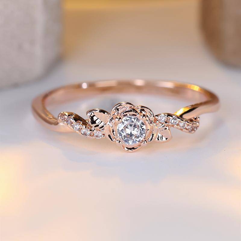 Elegante weiße Zirkonia-Ringe mit Rosenblüten für Frauen in Roségold, Modeschmuck, minimalistisches Zubehör 10 rose gold von Joom DACH