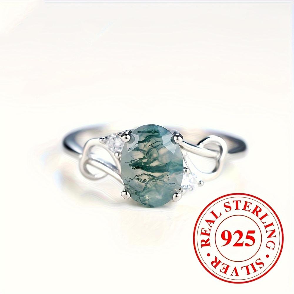 Eleganter S925 Sterlingsilber Ovaler Natürlicher Wassergras-Achat Verlobungsring für Damen Ehering Schmuck Geschenk 8 von Joom DACH