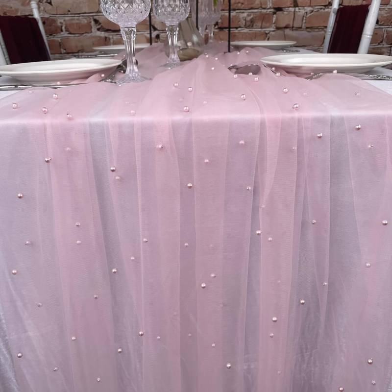 Eleganter weißer Perlen-Chiffon-Tischläufer Perfekt für Hochzeiten Brautpartys & Partys Vielseitige Tischdekoration 72*100 rosa von Joom DACH