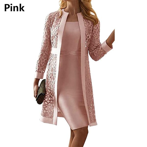 Elegantes Abendkleid mit langen Ärmeln für Damen, neue modische Kleider für die Brautmutter, knielange formelle Party-Abendkleider in Übergröße M rosa von Joom DACH