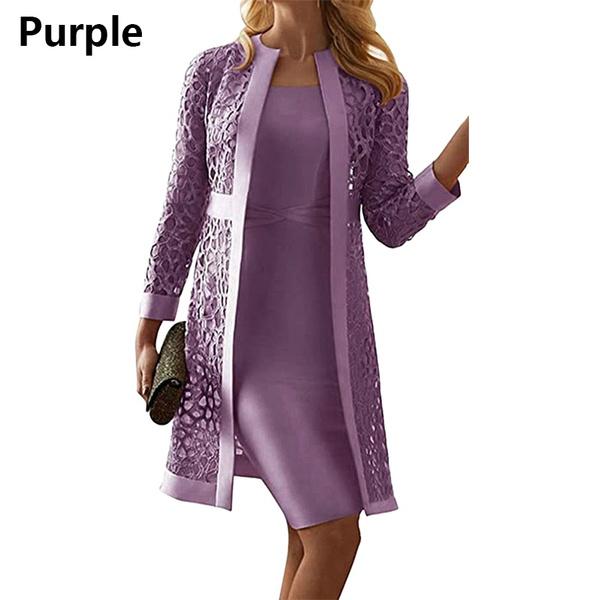 Elegantes Abendkleid mit langen Ärmeln für Damen, neue modische Kleider für die Brautmutter, knielange formelle Party-Abendkleider in Übergröße XXXL violett von Joom DACH